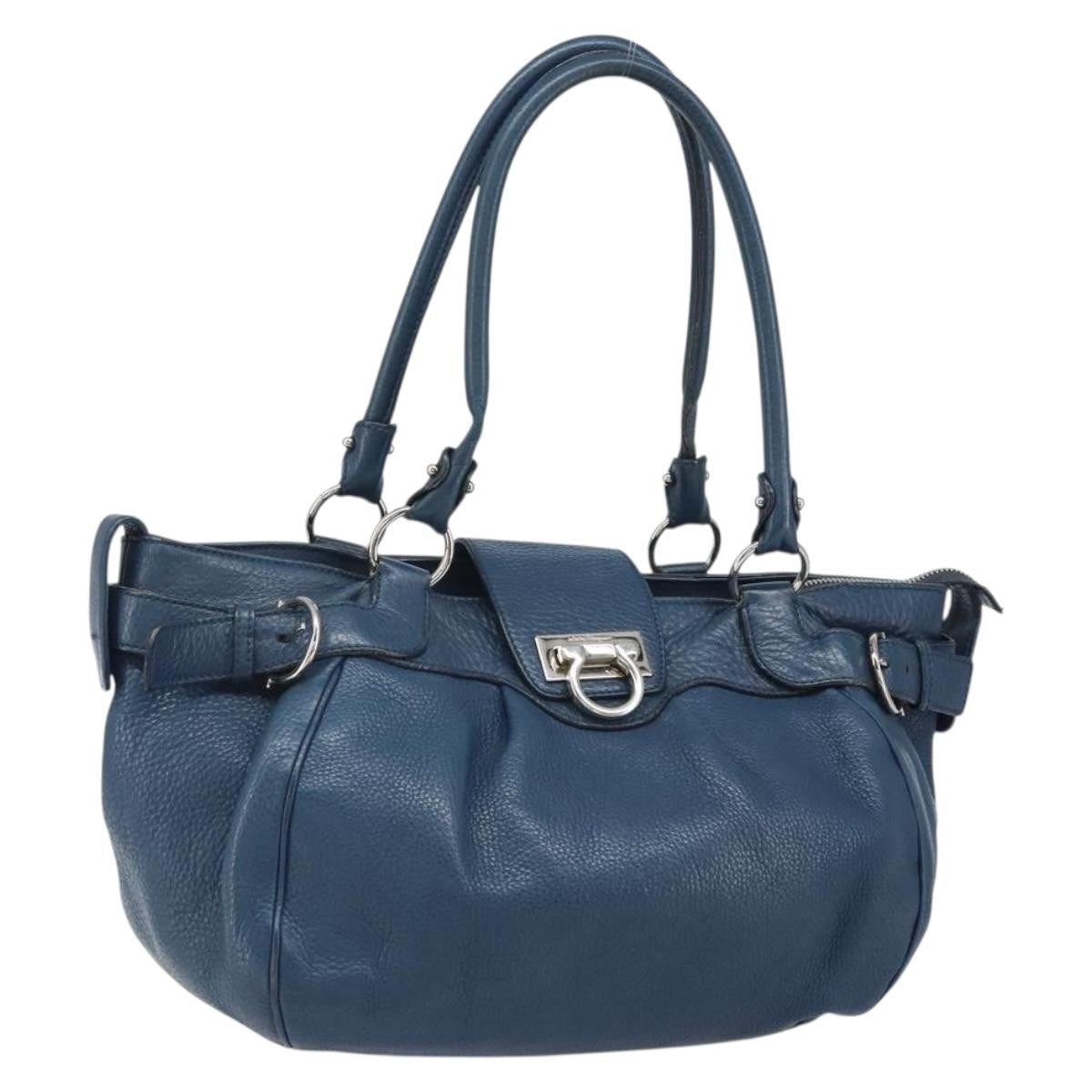 Salvatore Ferragamo Gancini handbag Leather, BLUE, LEATHER, Handbag