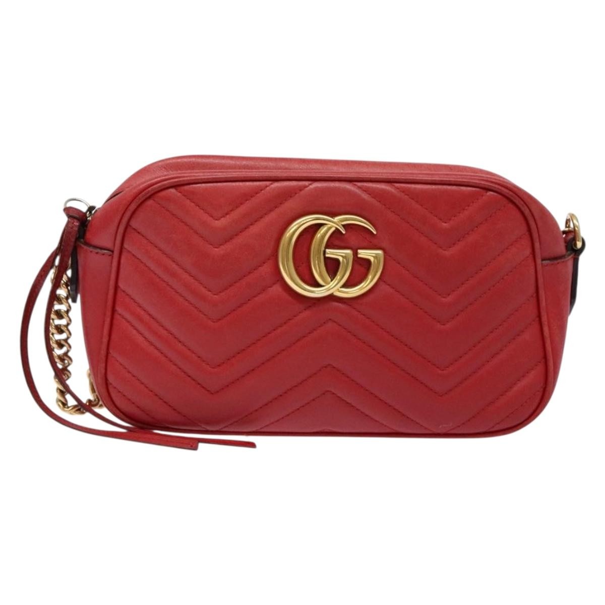 Gucci GG Marmont Monochrome Shoulder Bag Matelasse Leather, RED, LEATHER, Shoulder bag