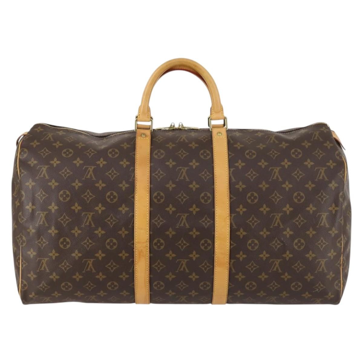 Louis Vuitton Keepall Bag Monogram Canvas, BROWN, CANVAS, Travel bag
