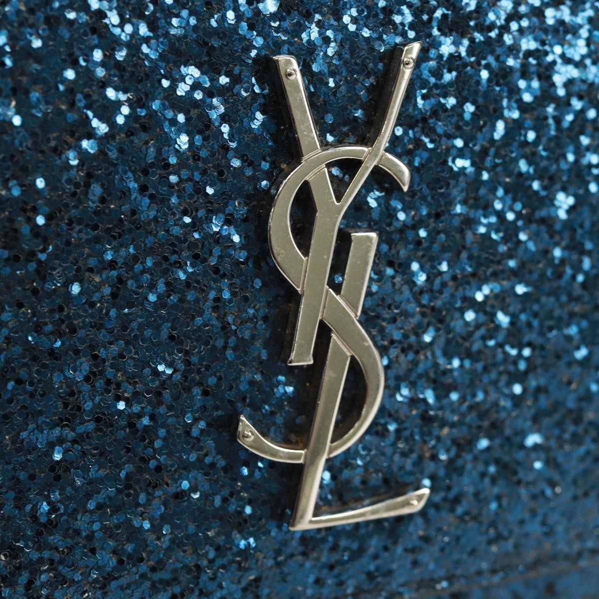 Saint Laurent Sunset Satchel Glitter, BLUE, LEATHER, Shoulder bag