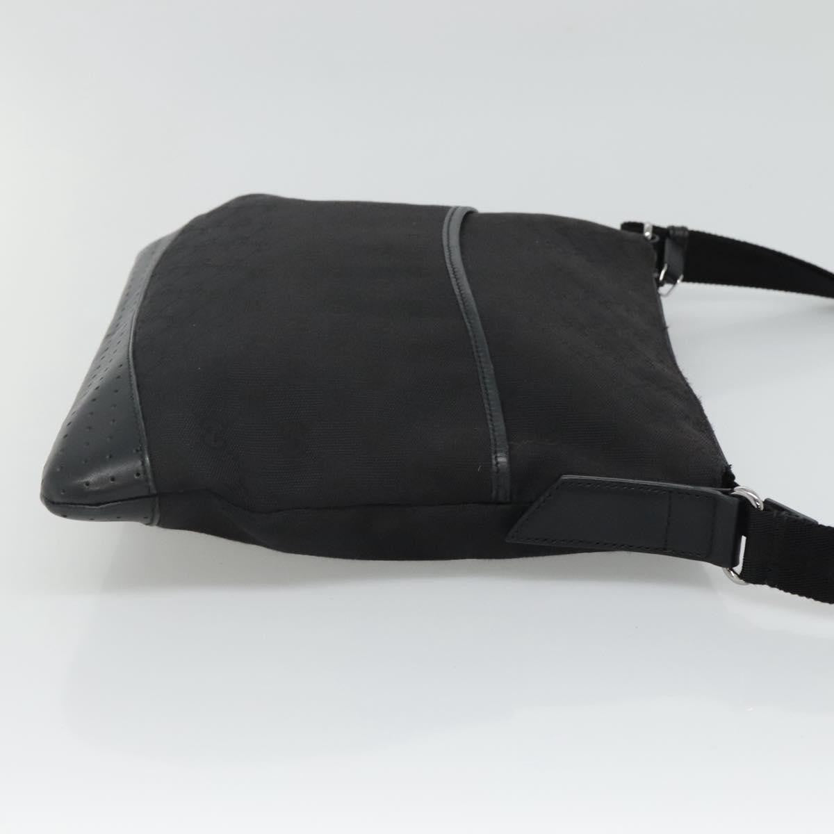 Gucci Zip Messenger Bag GG Canvas with Perforated Leather, BLACK, CANVAS, Shoulder bag