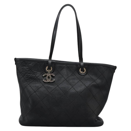 Chanel Fever Tote Quilted Caviar, BLACK, LEATHER, Tote bag