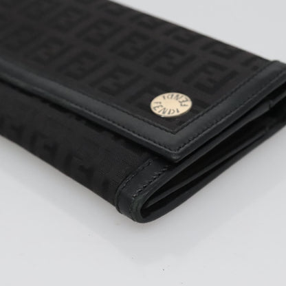 Fendi FF Flap Wallet Zucca Canvas with Embossed Leather, BLACK, CANVAS, Wallets