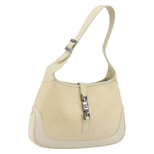 Gucci Vintage Jackie Shoulder Bag Canvas and Leather, Beige, Canvas, Handbag
