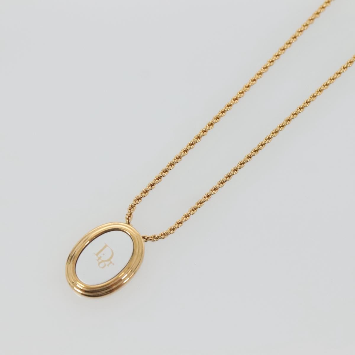 Christian Dior Vintage Logo Round Pendant Necklace Metal, GOLD, METAL, Necklace