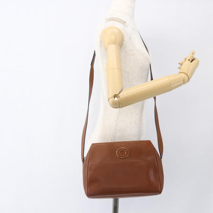Celine Circle Logo Shoulder Bag Leather, BROWN, LEATHER, Shoulder bag