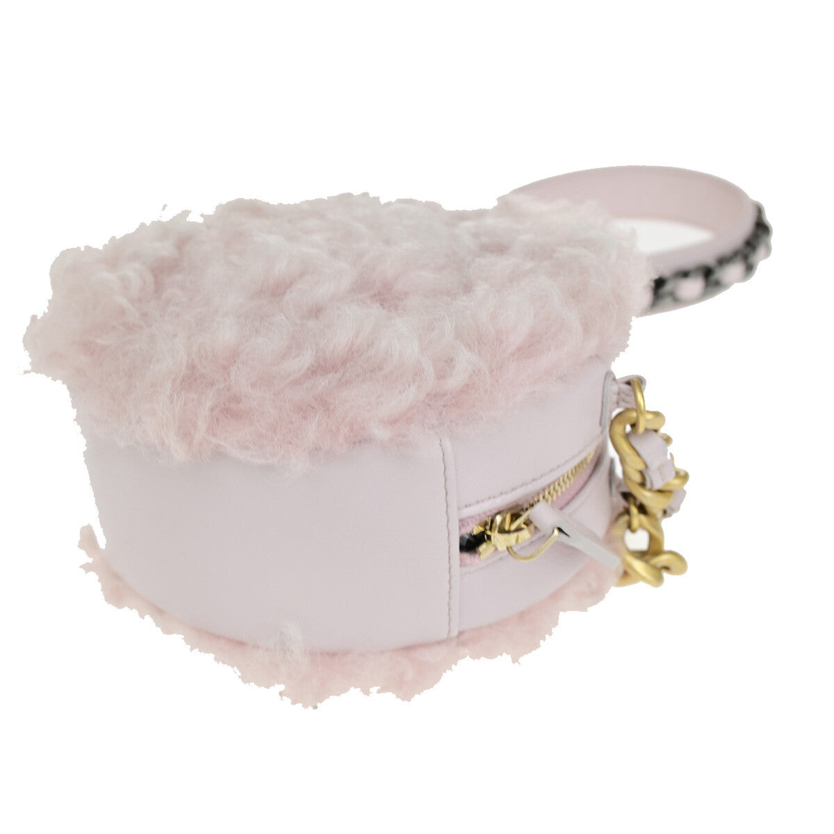 Chanel 19 Round Clutch with Chain Quilted Shearling, PINK, LEATHER, Shoulder bag
