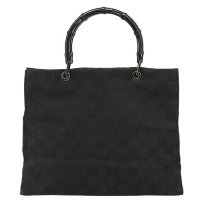 Gucci Vintage Bamboo Handle Tote GG Canvas, Black, Canvas, Tote Bag