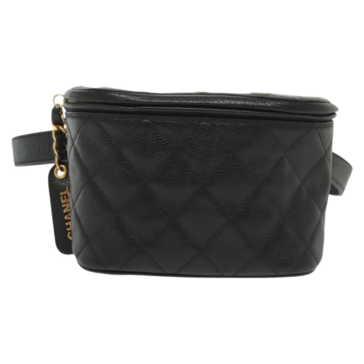 Chanel Vintage Zip Belt Bag Quilted Caviar, BLACK, LEATHER, Clutche & pouche