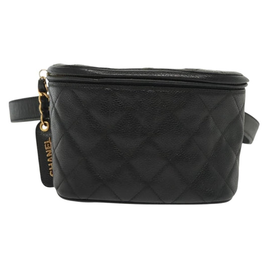 Chanel Vintage Zip Belt Bag Quilted Caviar, BLACK, LEATHER, Clutche & pouche