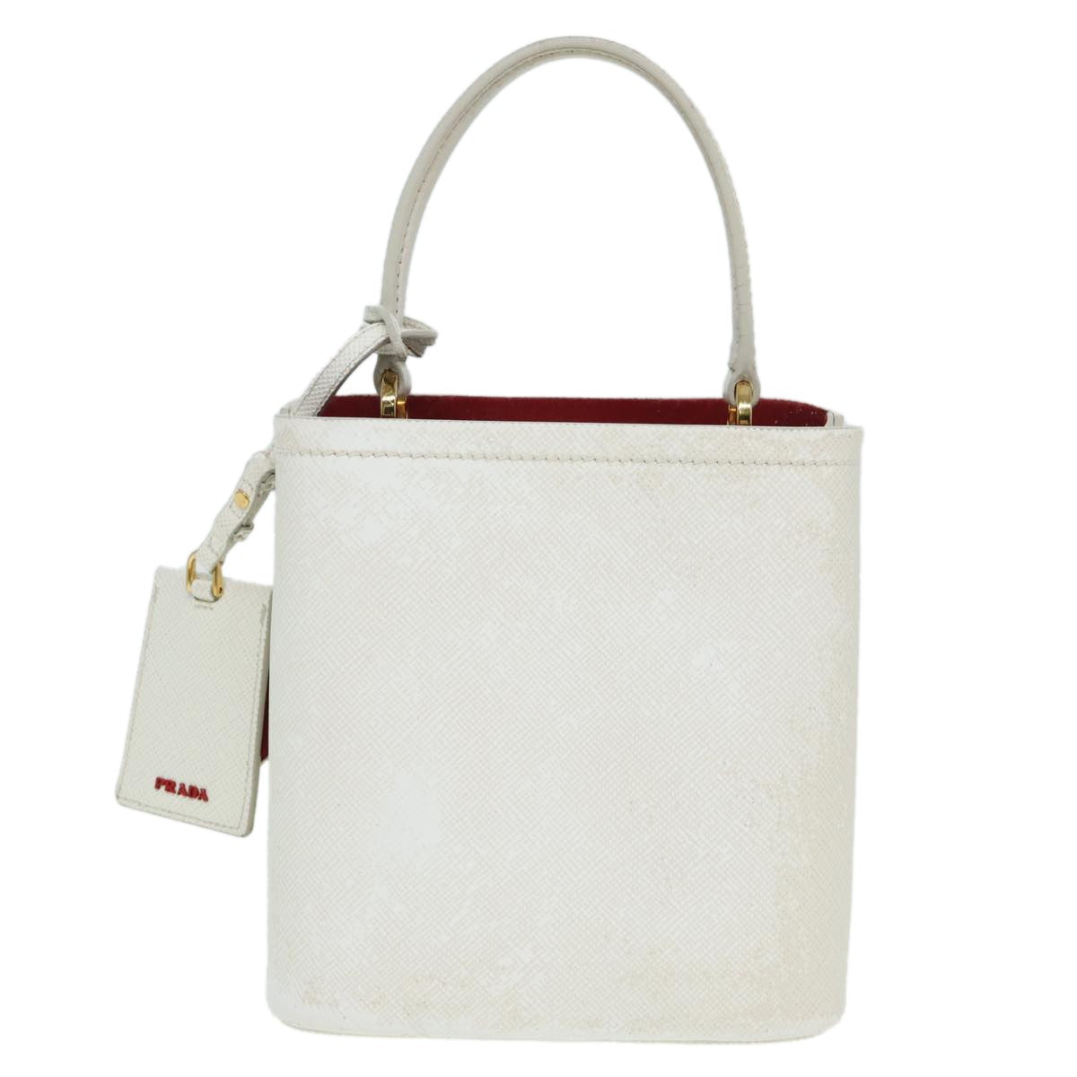 Prada Panier Bucket Bag Embellished Saffiano Leather, WHITE, LEATHER, Handbag