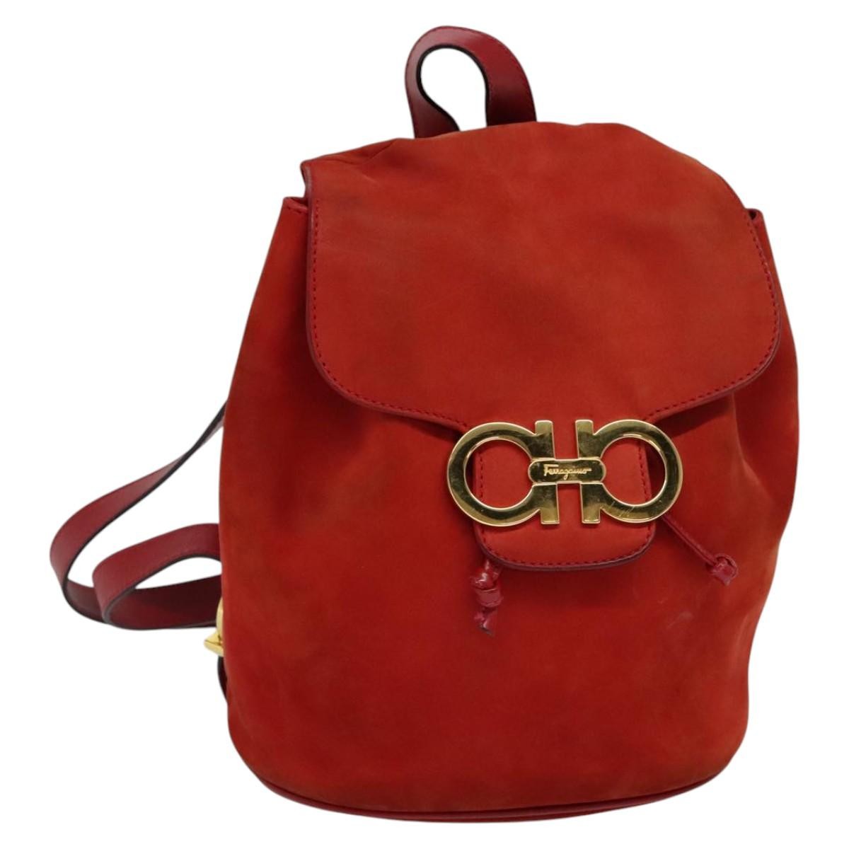 Salvatore Ferragamo Gancini Backpack Suede, RED, SUEDE, Backpack