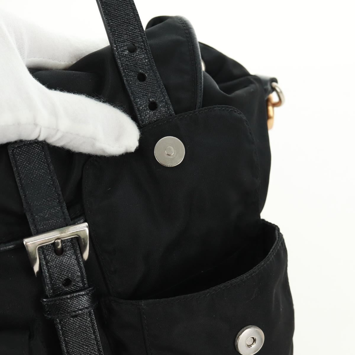 Prada Double Pocket Drawstring Shoulder Bag Tessuto, Black, Nylon, Shoulder Bag