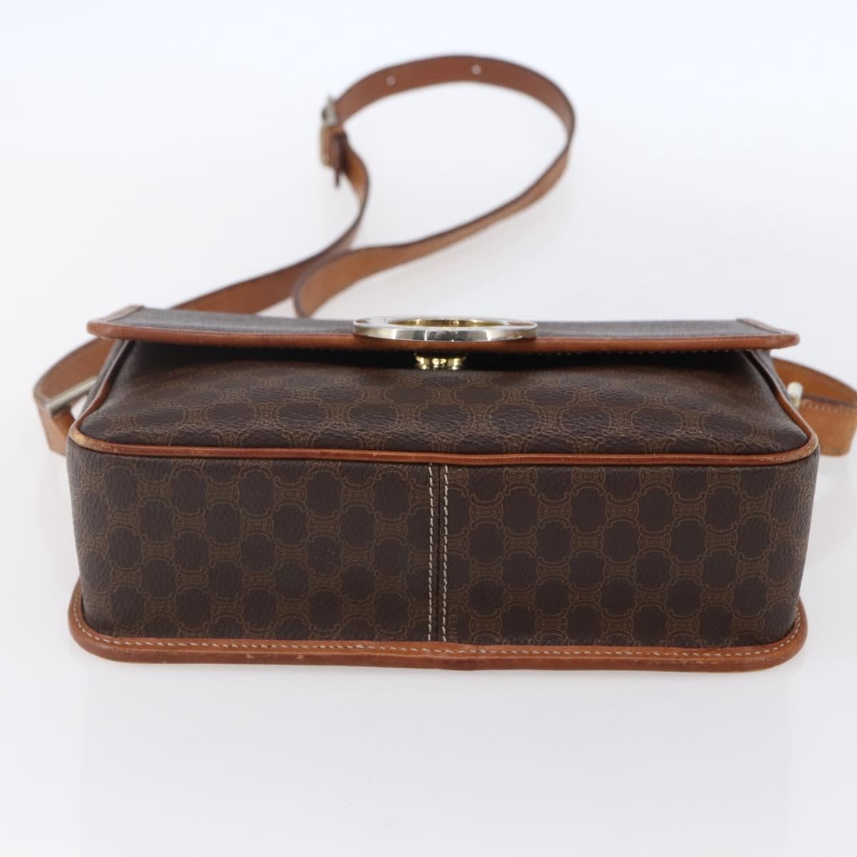 Celine Vintage Macadam Circle Logo Shoulder Bag Canvas and Leather, BROWN, CANVAS, Shoulder bag