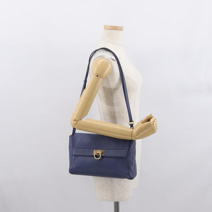 Salvatore Ferragamo Abbey Shoulder Bag Leather, NAVY, LEATHER, Shoulder bag