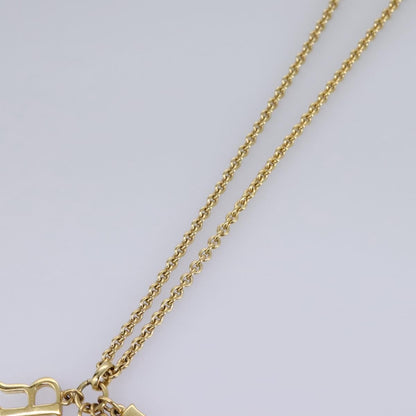 Christian Dior Logo Pendant Necklace Metal with Crystal, GOLD, METAL, Necklace