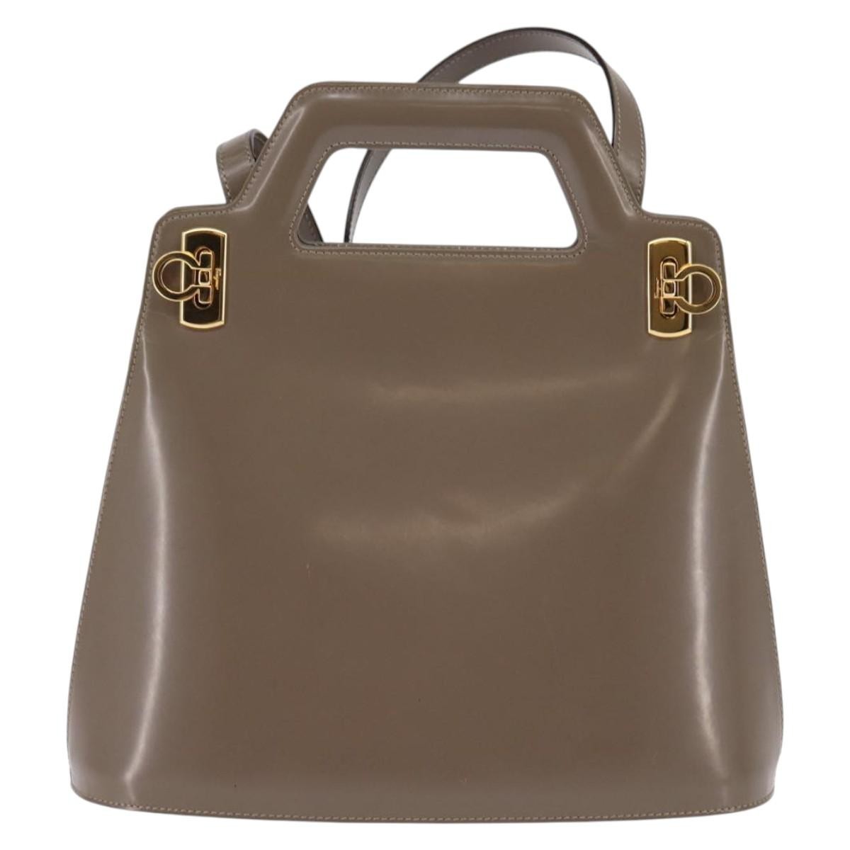 Salvatore Ferragamo Wanda Handbag Patent Leather, GRAY, PATENT_LEATHER, Handbag