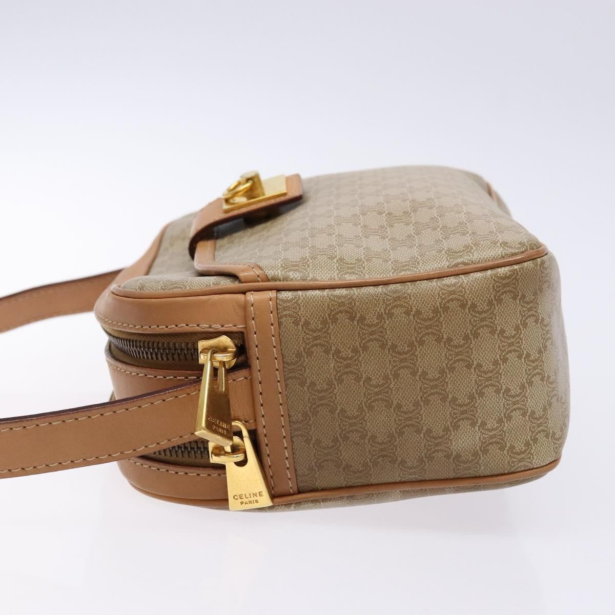 Celine Vintage Macadam Shoulder Bag Canvas and Leather, BEIGE, CANVAS, Shoulder bag