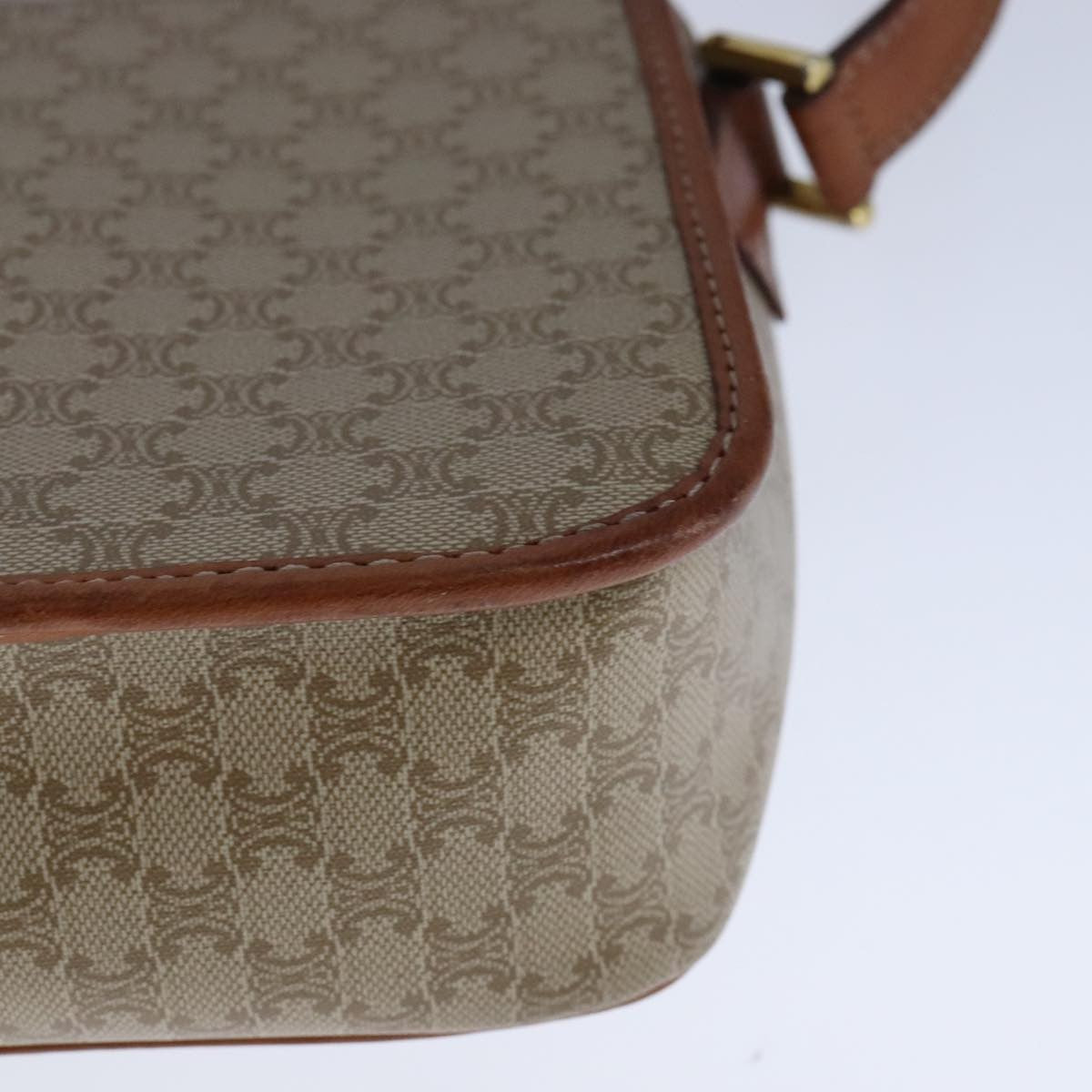 Celine Vintage Macadam Circle Logo Shoulder Bag Canvas and Leather, Beige, Canvas, Shoulder Bag
