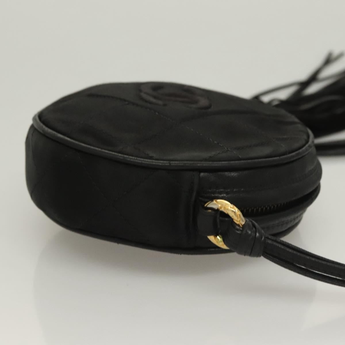Chanel Vintage Round Tassel Crossbody Bag Quilted Satin, BLACK, SATIN, Shoulder bag