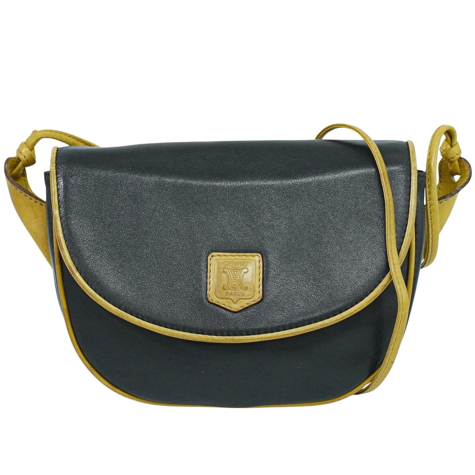 Celine Vintage Shoulder Bag Leather, BLACK, LEATHER, Shoulder bag