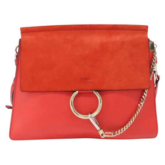 Chloe Faye Shoulder Bag Leather and Suede, RED, SUEDE, Shoulder bag