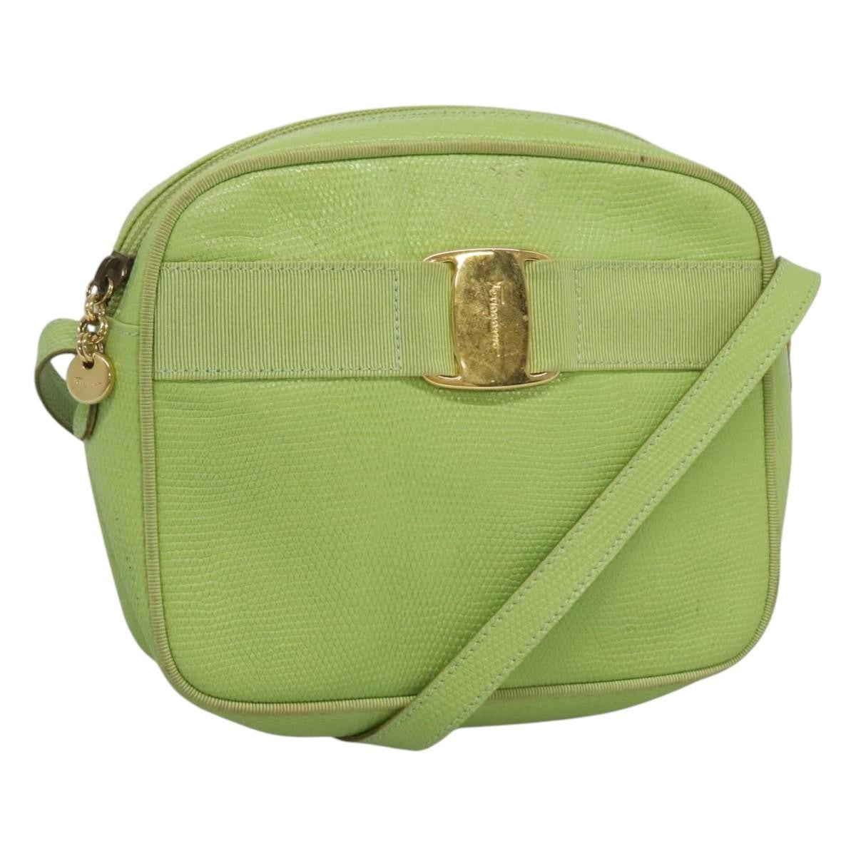 Salvatore Ferragamo Vala Shoulder Bag Leather, GREEN, LEATHER, Shoulder bag
