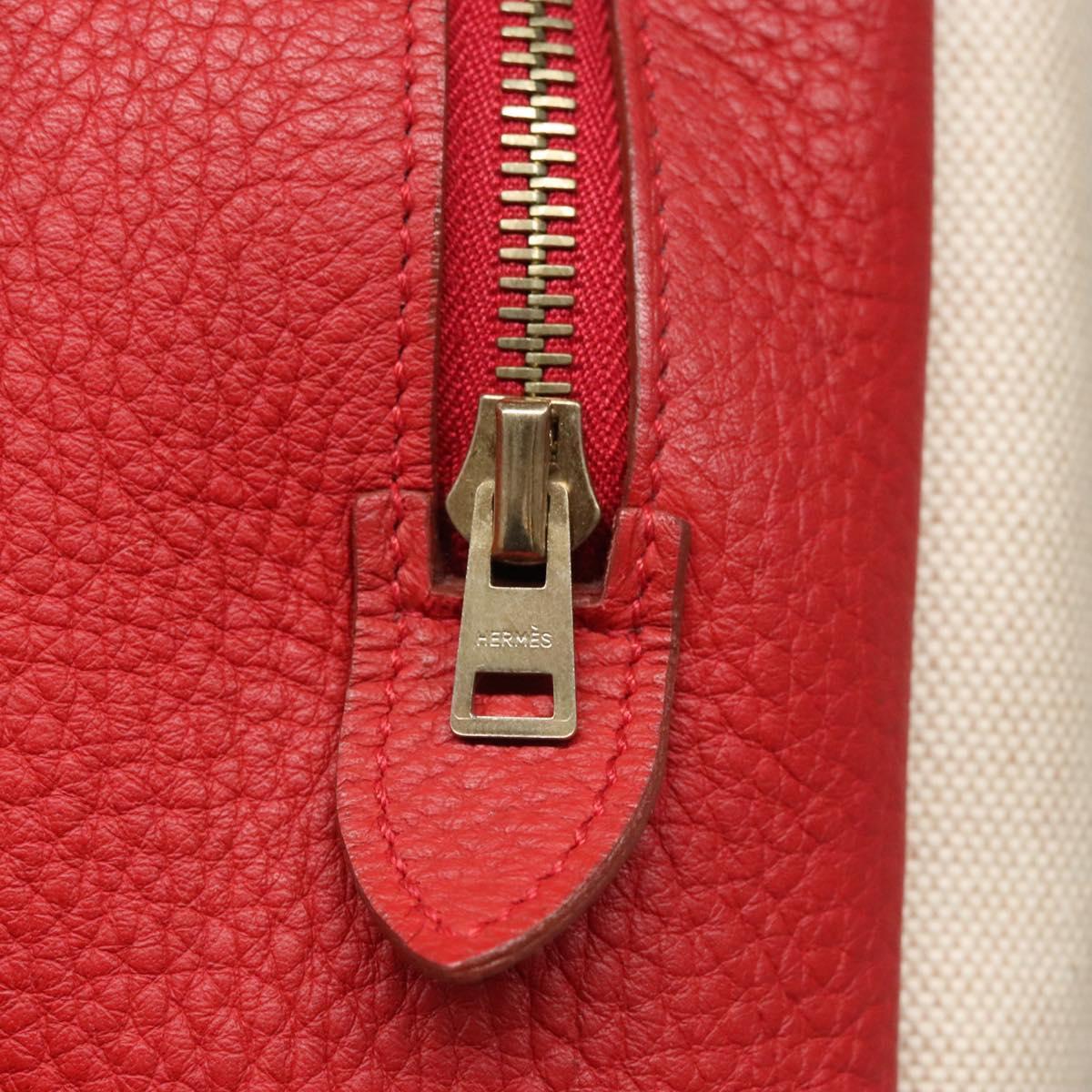 Hermes Victoria Messenger Bag Toile with Leather, BEIGE, CANVAS, Crossbody bag