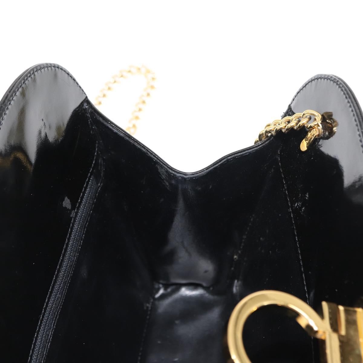 Salvatore Ferragamo Vintage Gancini Chain Shoulder Bag Patent Leather, BLACK, PATENT_LEATHER, Shoulder bag