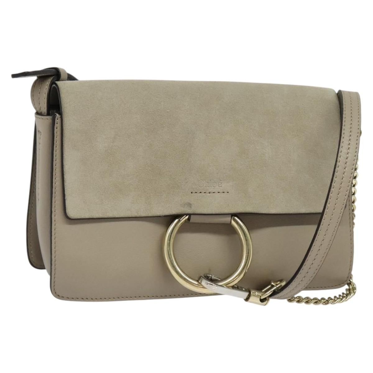 Chloe Faye Crossbody Leather and Suede, Gray, Suede, Shoulder Bag