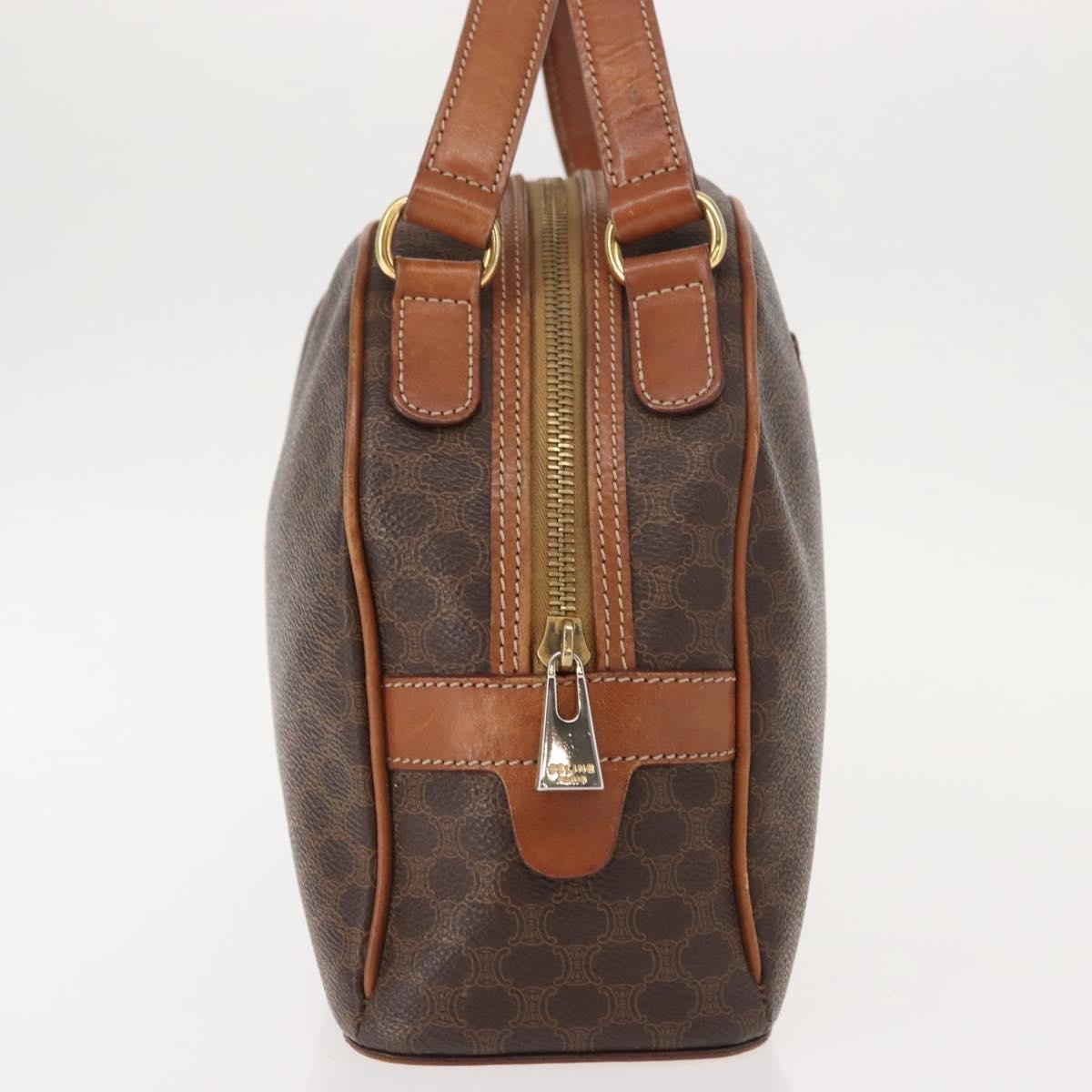Celine Vintage Macadam Handbag Canvas and Leather, BROWN, CANVAS, Handbag