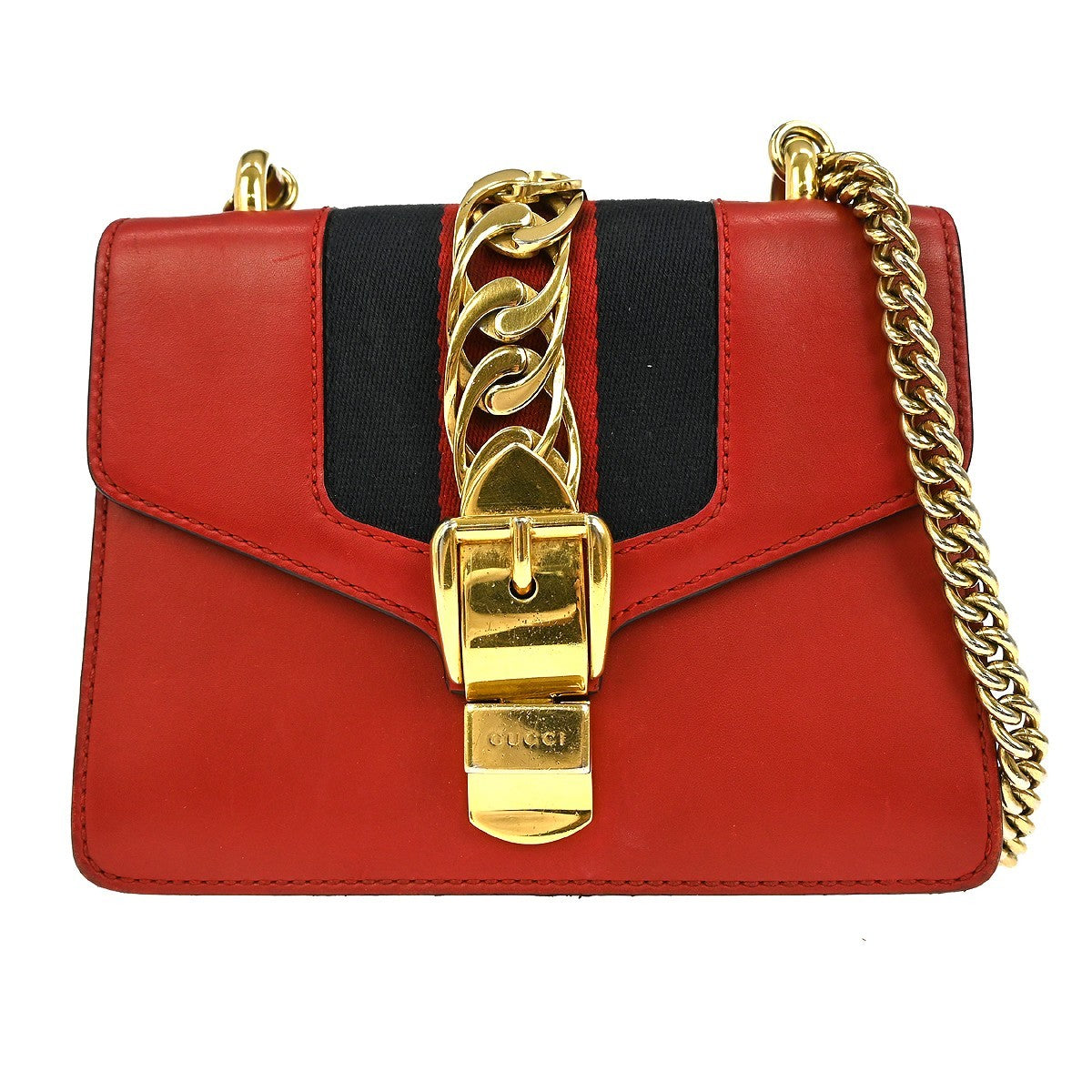 Gucci Sylvie Shoulder Bag Leather, RED, LEATHER, Shoulder bag