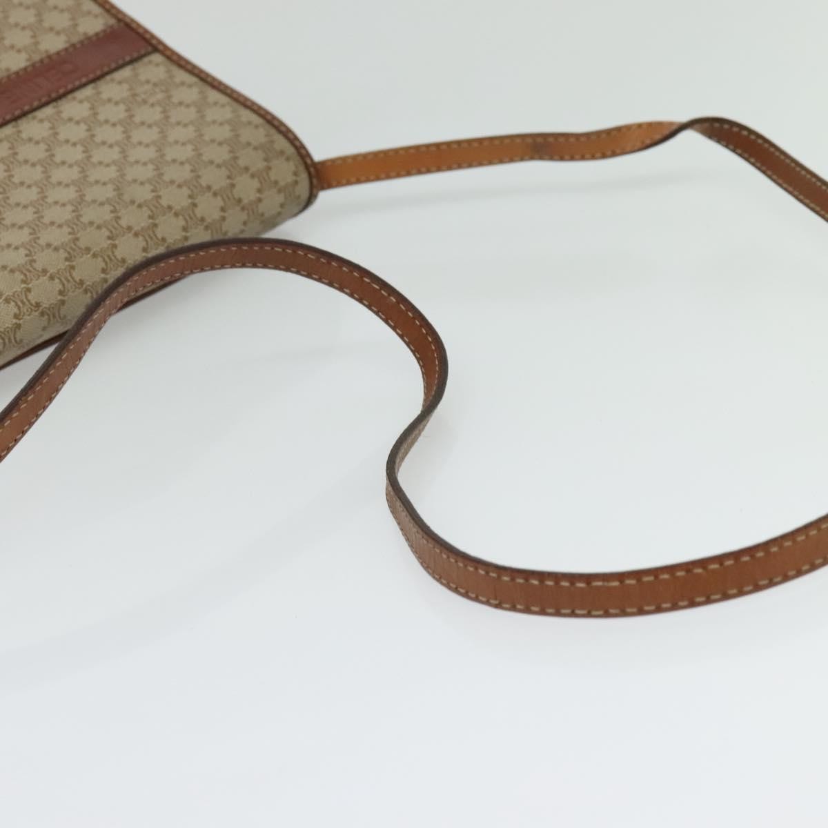 Celine Vintage Macadam Shoulder Bag Canvas and Leather, BEIGE, CANVAS, Shoulder bag