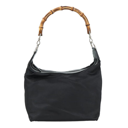 Gucci Vintage Bamboo Handle Bag Nylon, Black, Nylon, Handbag