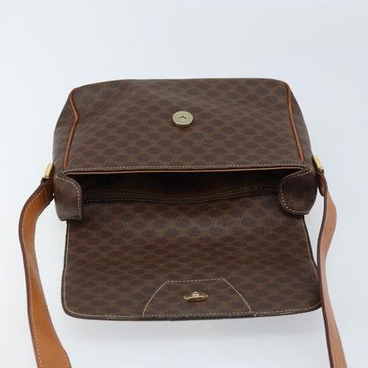 Celine Vintage Macadam Circle Logo Shoulder Bag Canvas and Leather, BROWN, CANVAS, Shoulder bag