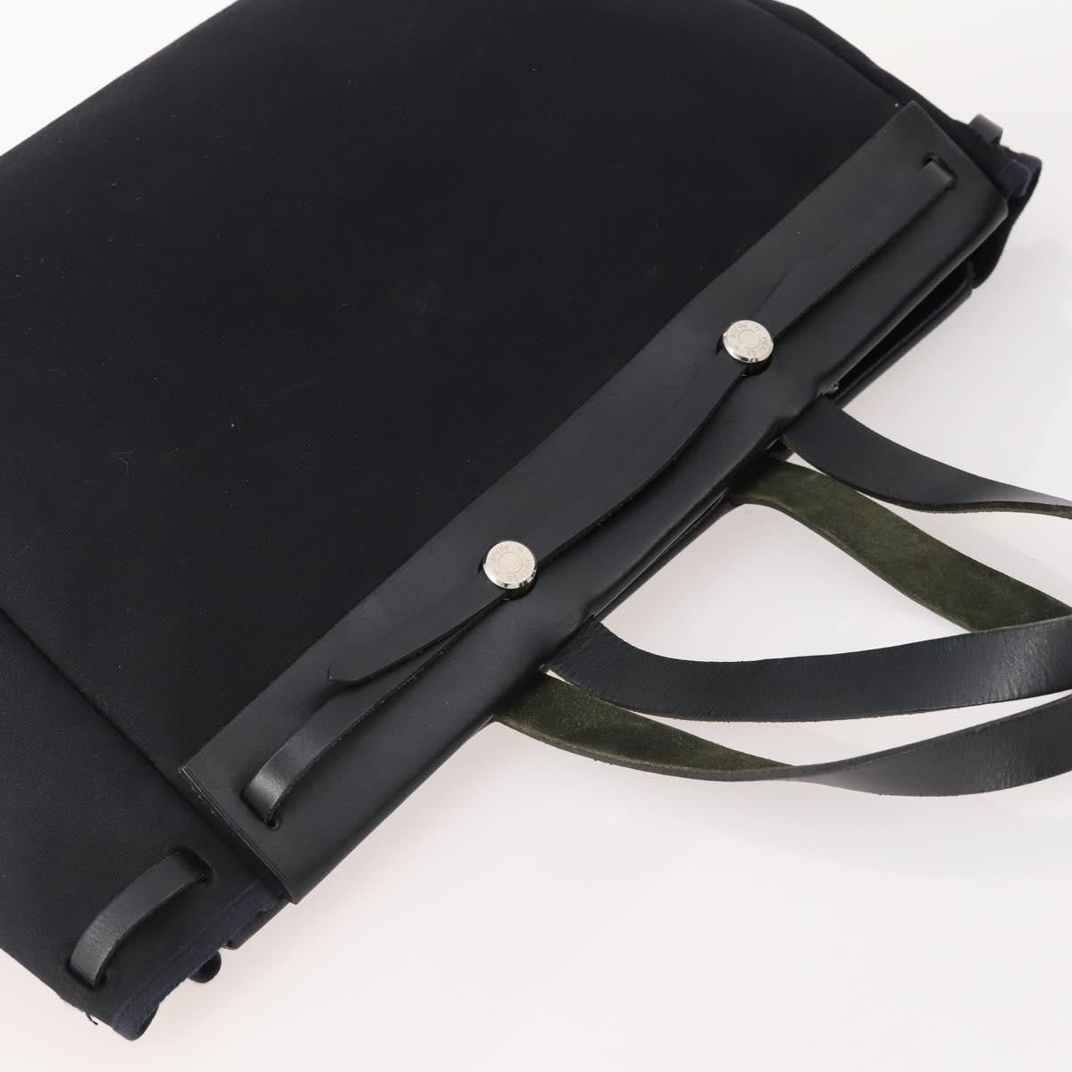 Hermes Herbag Cabas Toile and Leather, Black, Canvas, Tote Bag