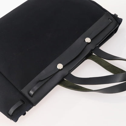 Hermes Herbag Cabas Toile and Leather, Black, Canvas, Tote Bag