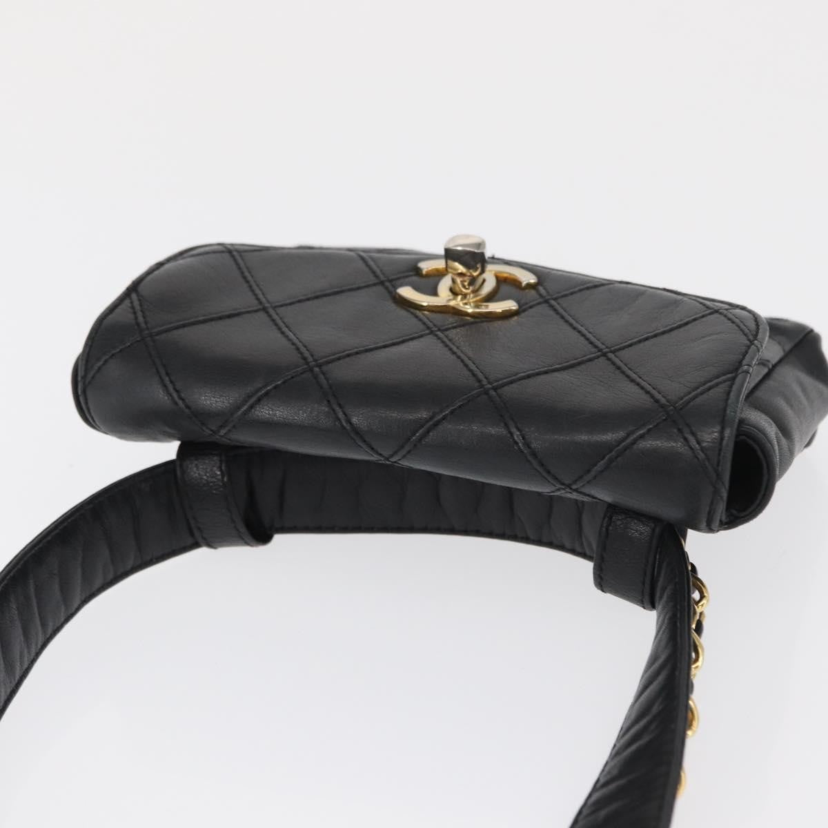Chanel Vintage CC Flap Waist Bag Quilted Leather, BLACK, LEATHER, Clutche & pouche