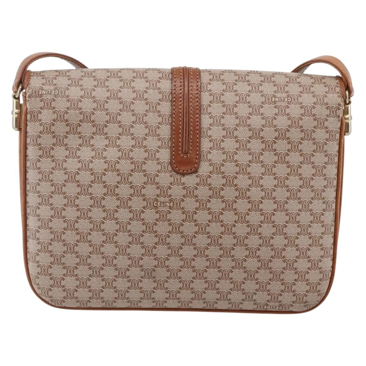 Celine Vintage Macadam Shoulder Bag Canvas and Leather, BEIGE, CANVAS, Shoulder bag