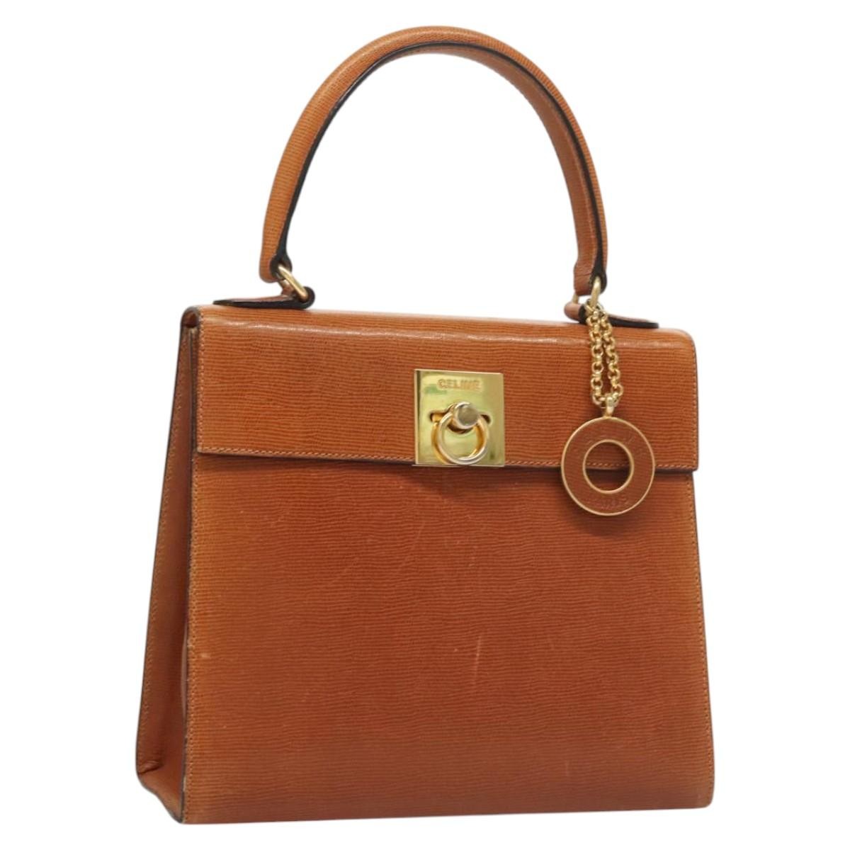 Celine Vintage Logo Top Handle Bag Leather, BROWN, LEATHER, Handbag