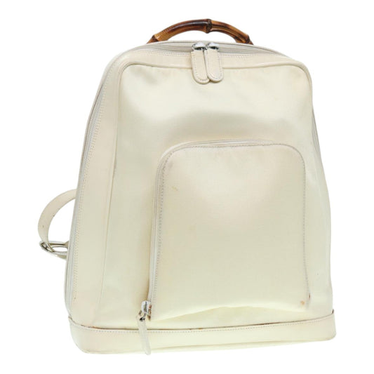 Gucci Vintage Bamboo Backpack Nylon and Patent Leather, WHITE, NYLON, Backpack