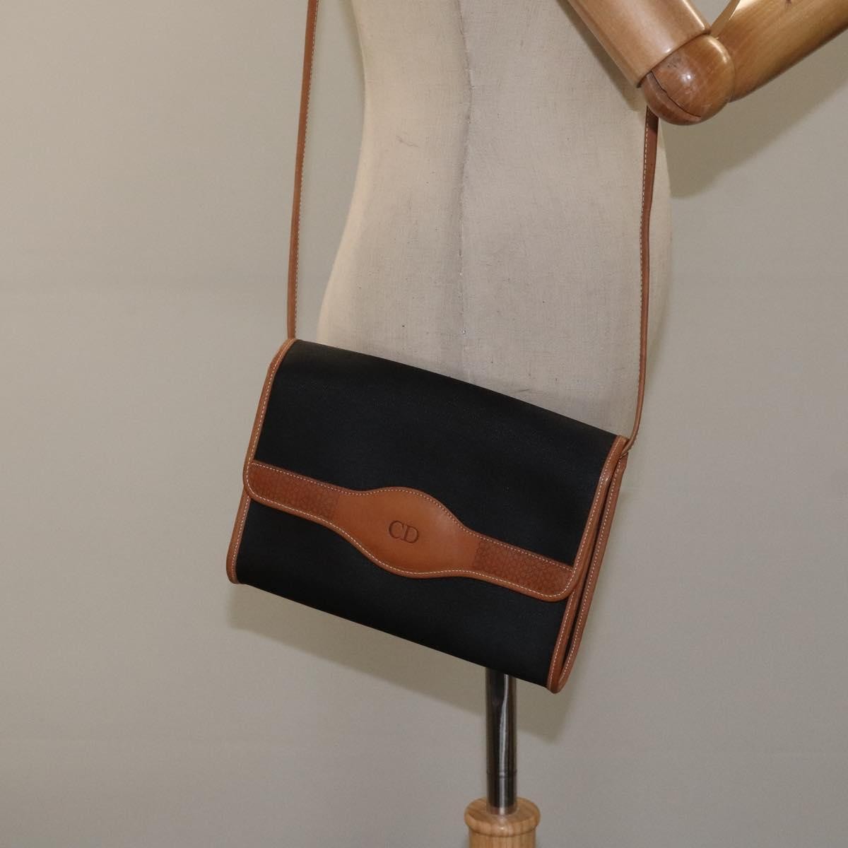 Christian Dior Vintage Flap Crossbody Bag Canvas, BLACK, CANVAS, Shoulder bag