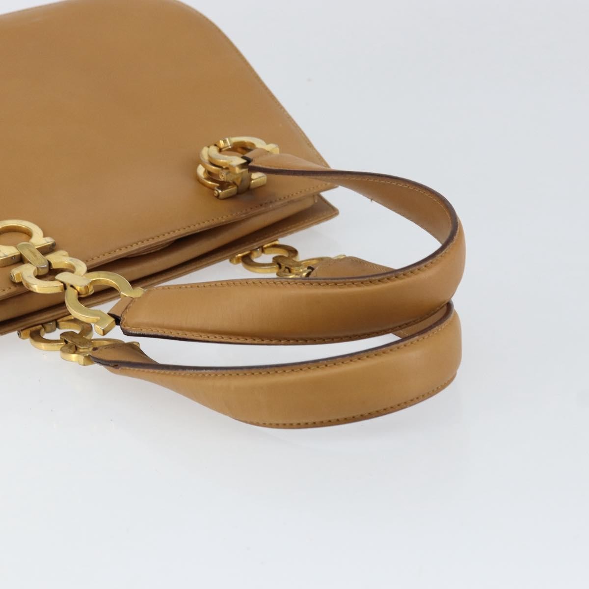 Salvatore Ferragamo Gancini handbag Leather, BEIGE, LEATHER, Handbag