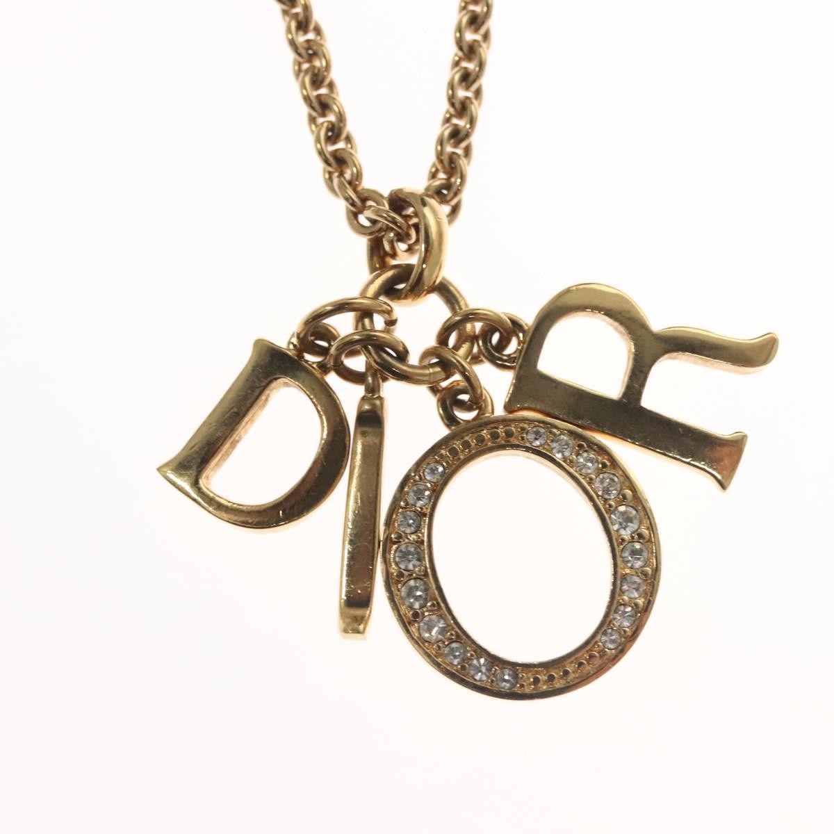 Christian Dior Logo Necklace Crystal Embellished Metal, GOLD, METAL, Necklace