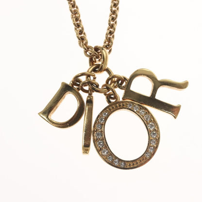 Christian Dior Logo Necklace Crystal Embellished Metal, GOLD, METAL, Necklace
