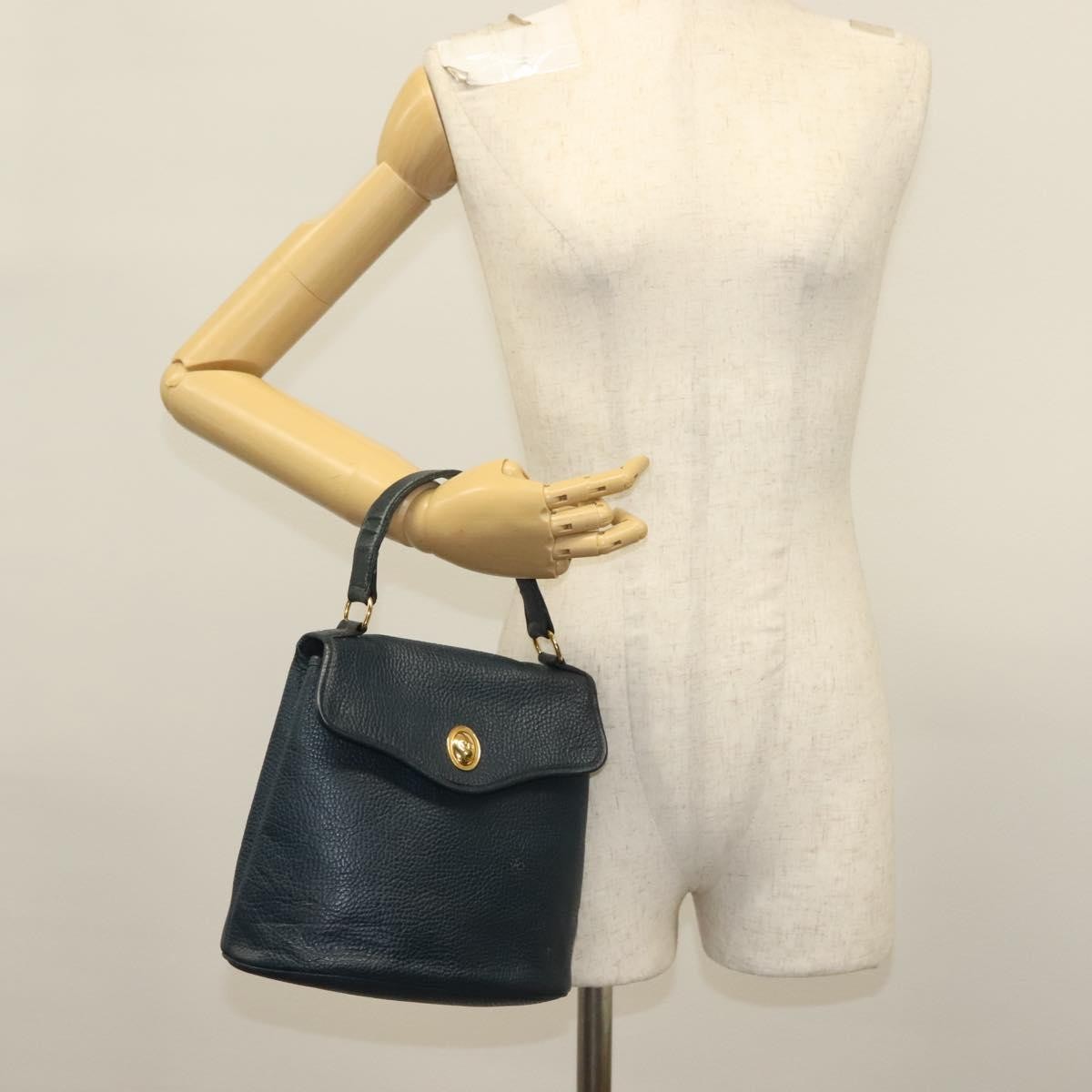 Christian Dior Vintage Handbag Leather, NAVY, LEATHER, Handbag