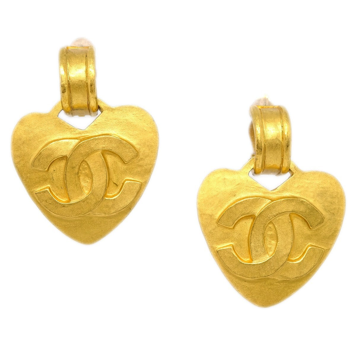 Chanel Vintage CC Heart Clip-On Earrings Metal, GOLD, GOLD_PLATED, Earrings