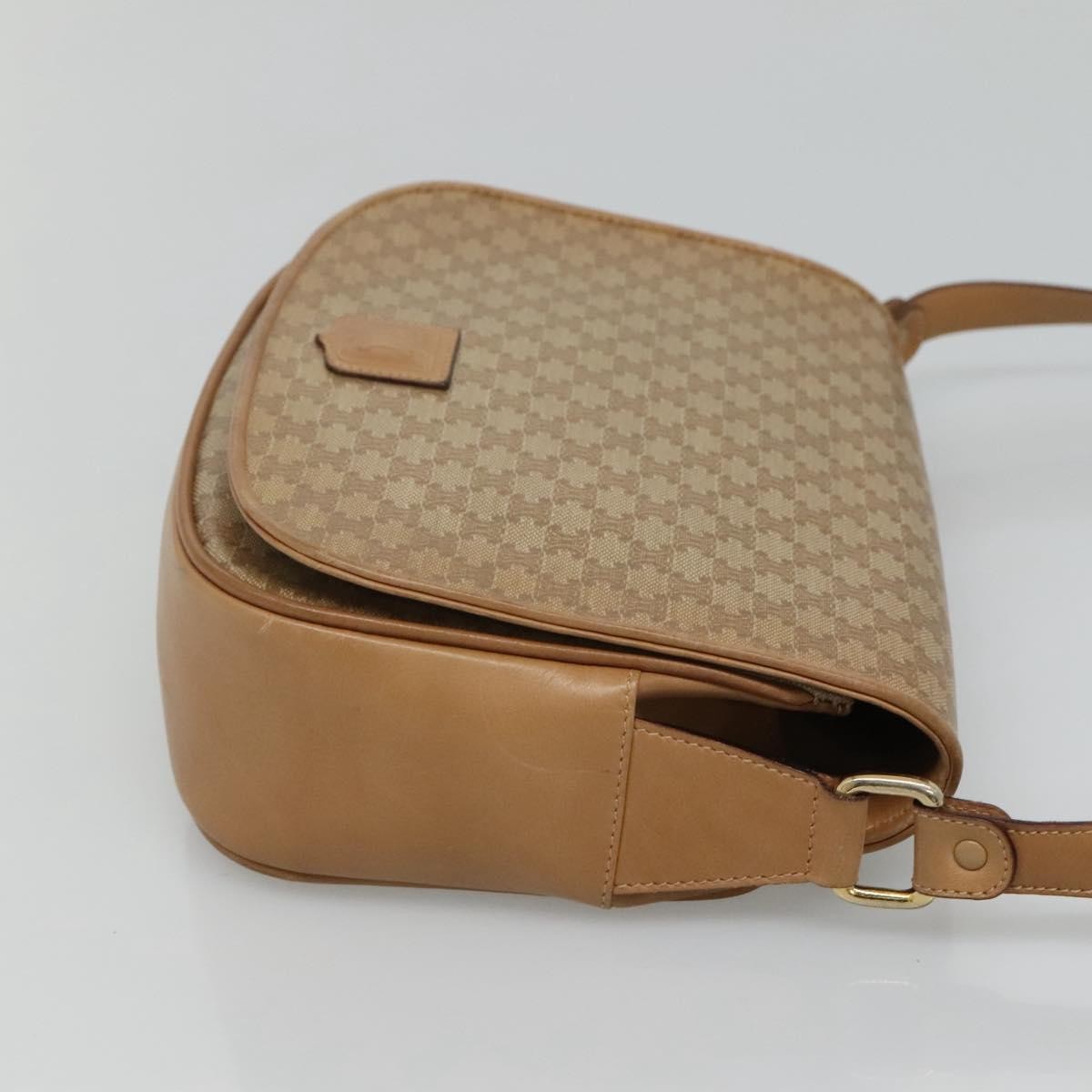 Celine Vintage Macadam Shoulder Bag Canvas and Leather, BEIGE, CANVAS, Shoulder bag