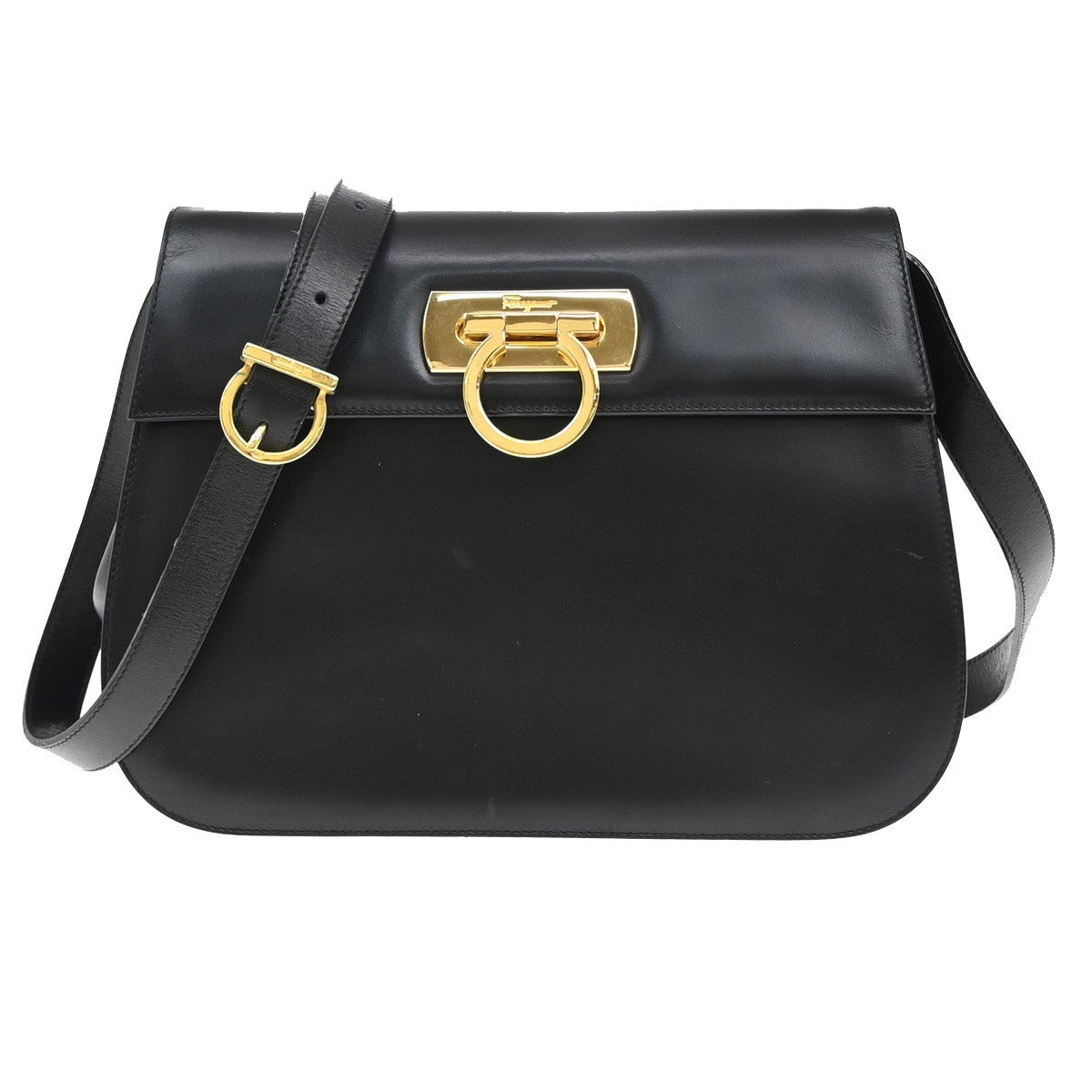 Salvatore Ferragamo Gancini Shoulder Bag Leather, BLACK, LEATHER, Shoulder bag