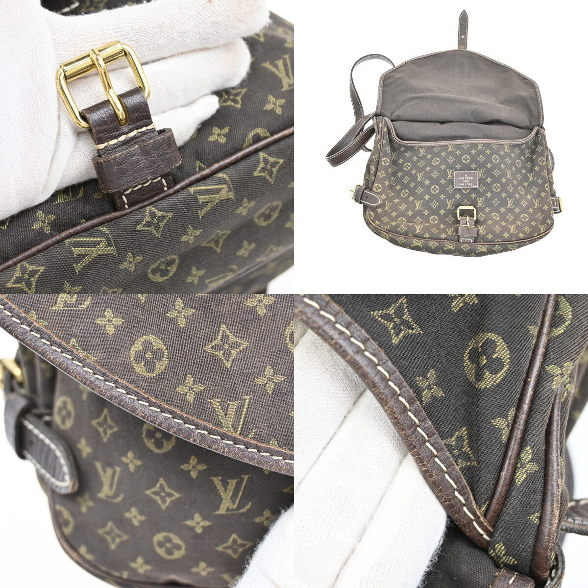 Louis Vuitton Saumur Handbag Mini Lin, BROWN, CANVAS, Handbag